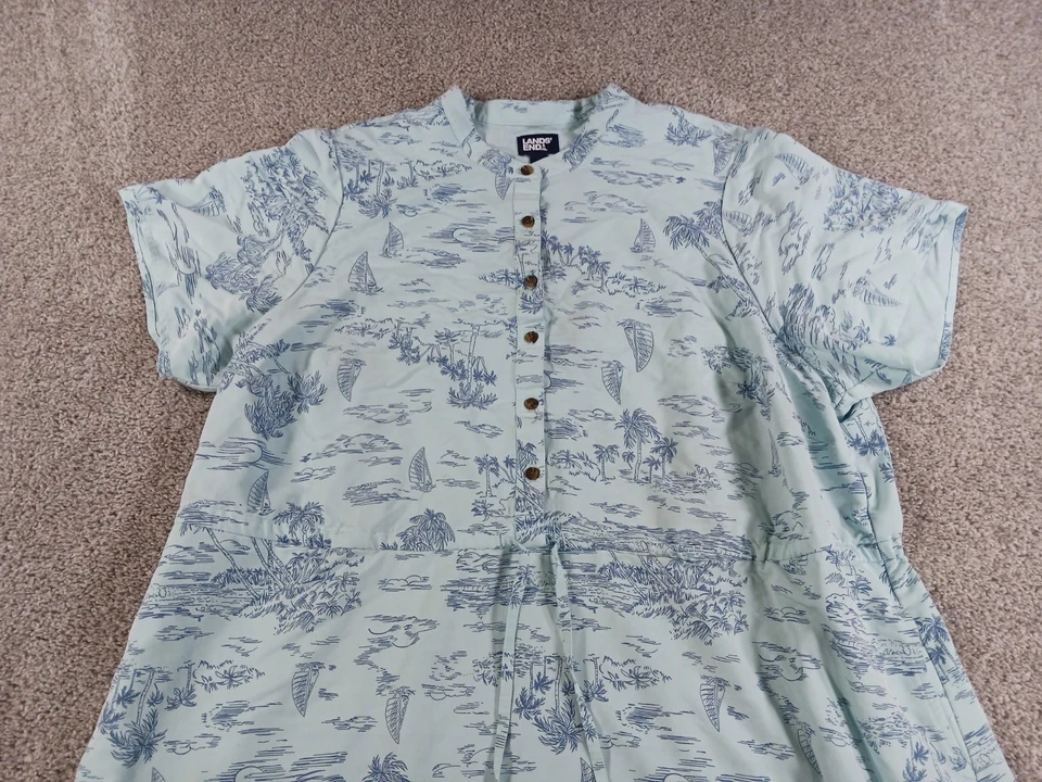 Lands End 2X 20W-22W Womens Dress Blue Floral Short Sleeve Viscose Blend - Image 2 of 4