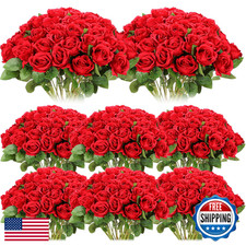 Hotop 80 Pcs Rose Artificial Flowers Bulk with Long Stem, Silk Roses Realistic F