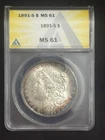 1891-S Morgan Dollar Toned ANACS MS 61 San Francisco Silver Uncirculated UNC
