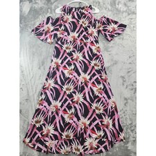 Who What Wear Dress Womens M Pink Black Floral Cold Shoulder High Low Hem Midi