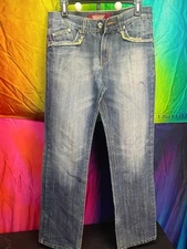 Rock & Republic Jeans Size 30 Men’s Distressed Button Fly Wing Embroidery Tweed