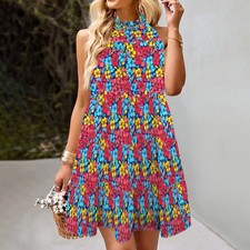 Womens Halter Neck Mini Dress Sleeveless Floral Summer Casual Beach Dress
