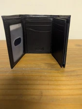Black Leather Tri-Fold Wallet with RFID - Mens