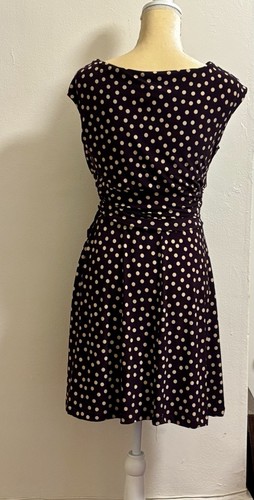 Chaps Ralph Lauren Brown Polka Dot Small Stretch A Line Ruched waist Mini Dress - Picture 4 of 7