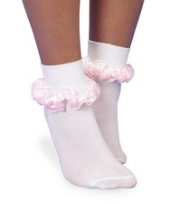 Girls Seamless Tutu Ruffle Lace Turn Cuff Socks 1 Pair Pack, White/Pink, Small