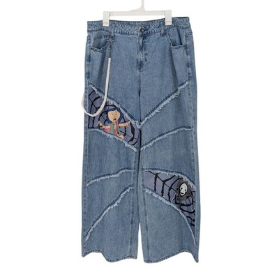 Coraline Graphic Wide Leg Jeans Distressed Patchwork Baggy Denim Chan Size 16