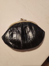Beautiful Vintage Genuine Eel Skin Women Wallet Kiss Lock. Black. Inside Pocket