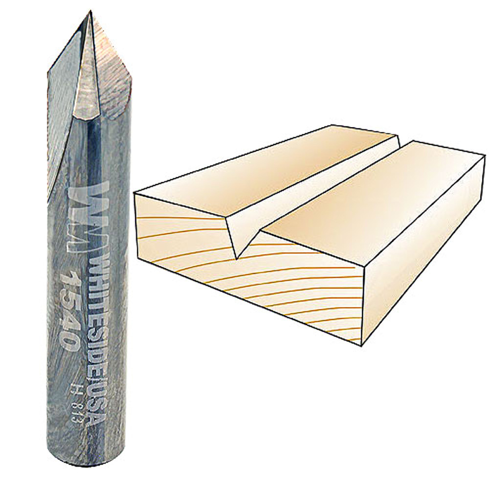 Whiteside 60 deg. Two Flute V-Groove Bit, 1/4 in. SH x 1/4 in. CD x 7/32 in. PL 1540