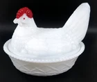 Vintage 1940s Westmoreland Milk Glass-Hen On Nest Covered Candy Dish-White