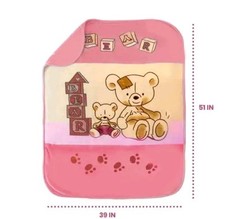 R M Baby Plush Super Soft Baby Cloud Blanket Bears Pink Blocks Paw Prints 39x51"