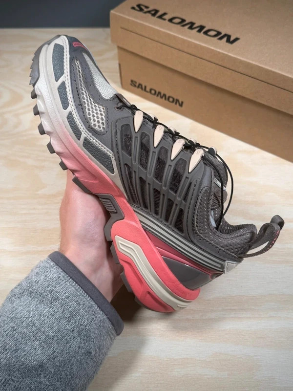 Salomon ACS Pro Trail Hiking Trainers Taupe Brown/Cream Pink UK 3.5 image 4