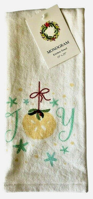 Christmas Holiday Kitchen Dish Towel Beach Joy Sand Dollar Starfish White Cotton