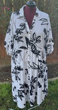 Mlle gabrielle dress floral Black White Women’s Sz 2X 100% Cotton Tiered Midi