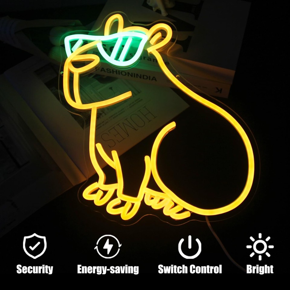 Eyeglass Sign Led Capybara with Glasses Neon Sign Animal LED Light for Bedroom Party ...