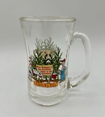 Wisconsin Glass Drinking Mug Rootbeer What Happens In Corn Fields Stays  12 oz