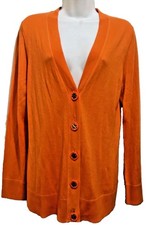 Tory Burch Ribbed Merino Wool Cardigan Sweater Simone in Orange Size L