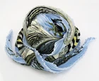 Authentic HERMES "Astrologie" Blue 100% Silk Pleated Scarf #63542