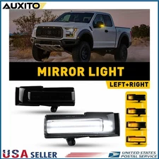 Fit Ford F150 2015-2020 Amber + White LED Side Mirror Dynamic Turn Signal Lights