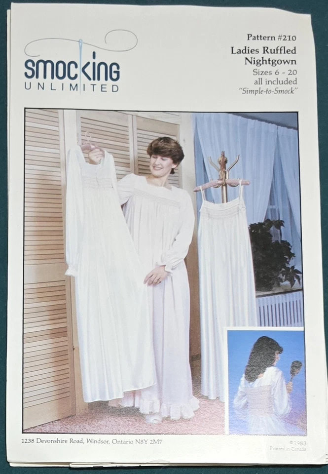 1980s Smocked Nightie Ruffled Nightgown Smocking Umlimited Sewing Pattern - Image 2 of 3