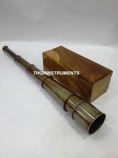 Nautical Antique Brass Telescope W/Natural Wooden Box Gift Decorative Rustic