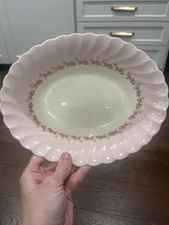 MYOTT OLDE CHELSEA CHINA PETITE PINK SWIRL RIM ROSES Oval Serving vegetable bowl