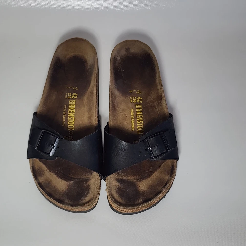 Sandalias Birkenstock Madrid Cuero Negro Talla 11 M 42 Regular Hechas en Alemania Foto 3 de 4