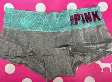 NEW 2016 Victoria's Secret PINK Sparkly LOGO Lace Waist Boyshort Panties M VTG