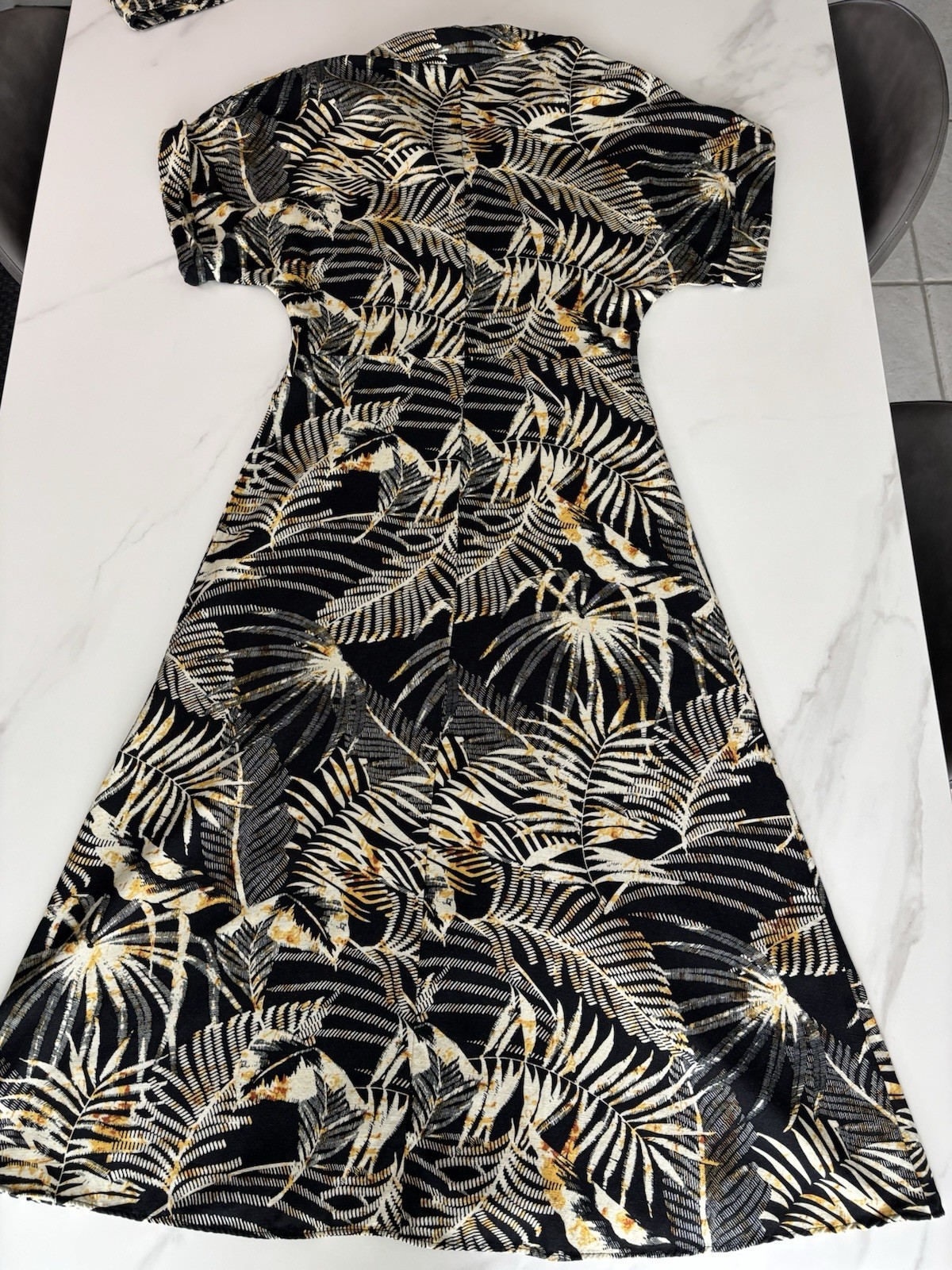 Zara Teopical Print Black Yellow midi dress sz S image 3