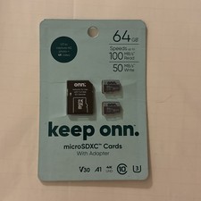 onn 64GB MicroSDXC Card 2-Pack U3 V30 A1 4K UHD w/ Adapter Class 10