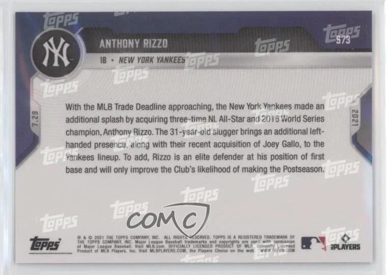 2021 Topps Now /1000 Anthony Rizzo #573 - Image 2 of 2