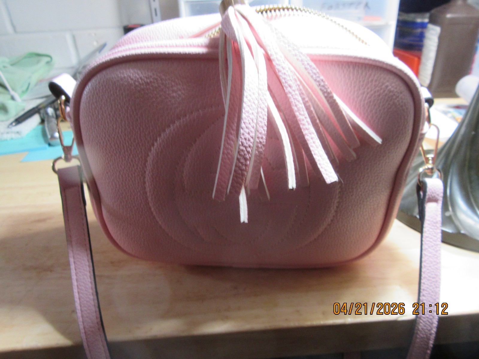 Auth GUCCI Soho Disco Tassel Small Shoulder Bag Crossbody Pink Leather image 7