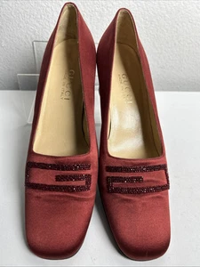 Escarpins Gucci Tom Ford époque 1990 velours écrasé pierre grenat marron taille 6,5B
