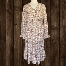 Ellos Tiered Midi Dress Sz 14 Floral V Neck Long Sleeves Romantic Boho Ruffled