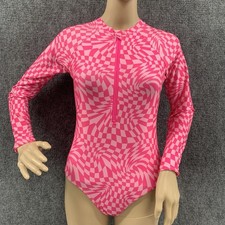 Wonder Nation Checkered Swirl Rash Guard 1 pc Girls Long Sleeve Pink UPF 50