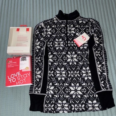 KARI TRAA Women s LARGE Else Half-Zip Black 100% Merino Wool Base Layer Top NWT