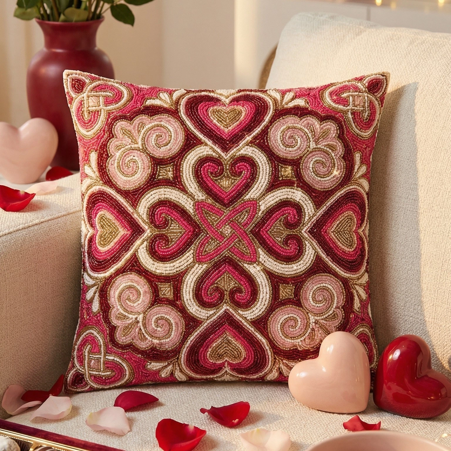 Luxury Beaded Heart Decorative Throw Pillow Case - Valentines Romantic Decor
Opens in a new window o