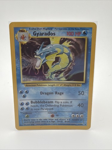 Pokémon 1995 Gyarados TCG Base Set Holo Rare Card #6/102 Vintage