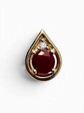 585 Gold Pendant Ruby & Brilliant Teardrop Shape 14K Yellow Gold NEW