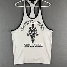 Golds Gym Tank Top Mens Medium White Gym Weight Training Stringer Made In USA