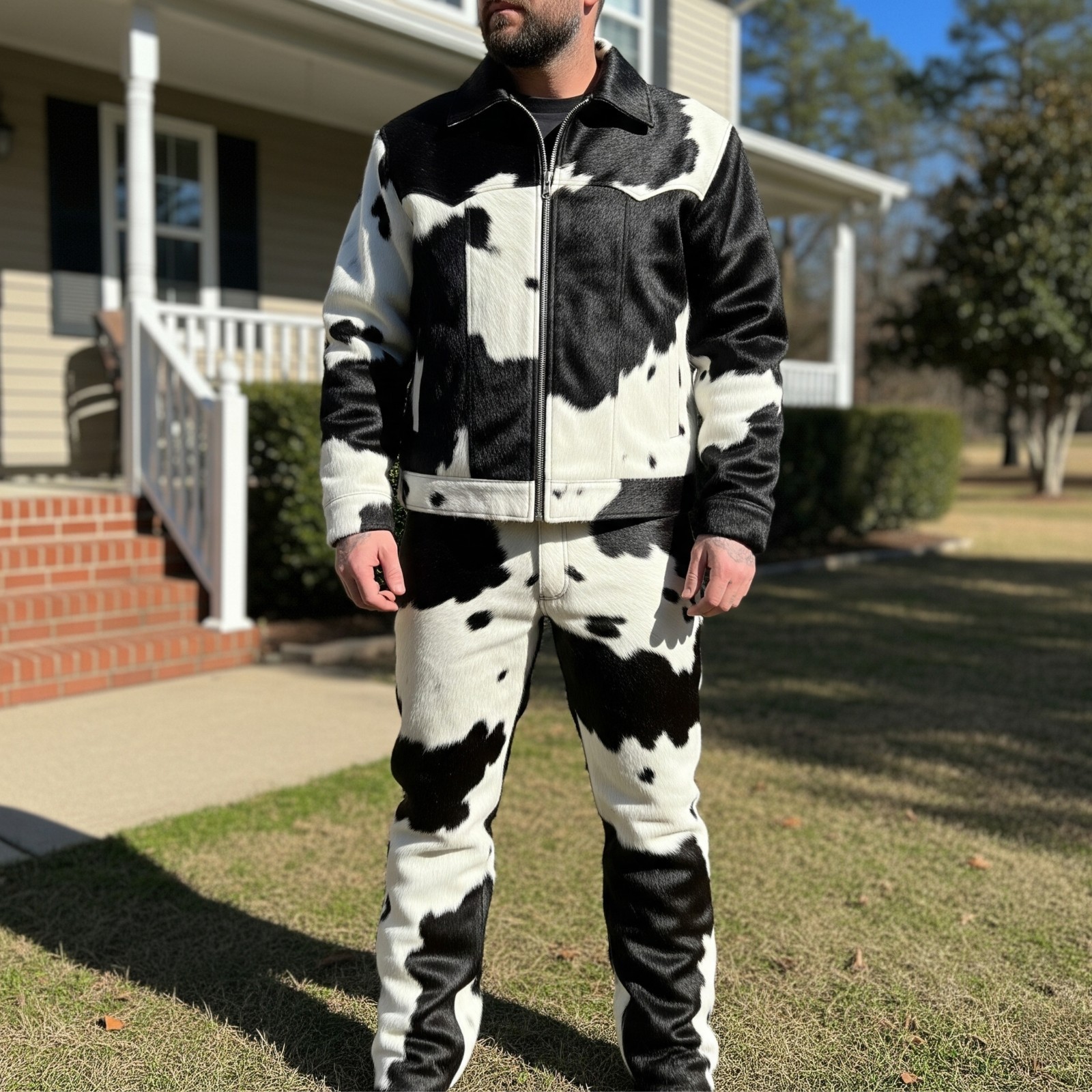 PONY Set giacca pantaloni tuta uomo pelle di mucca capelli pelle di cavallo western outfit