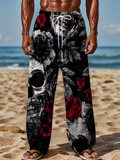 Retro Floral Skull Print Pajama Pants   3D All Over Print