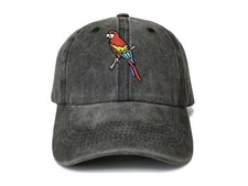 Embroidered Baseball Hats for Men Women Parrot Bird Washed Black 