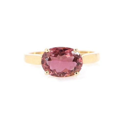 2.30 Ct Pink Tourmaline Minimalist Solitaire Ring 14k Solid Yellow Gold - Picture 5 of 6