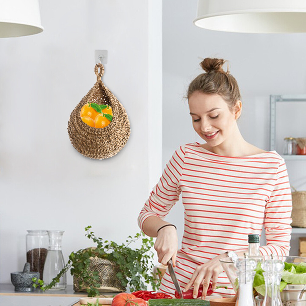 Kitchen Wall Hanging Jute Breathable Teardrop Decor Fruit Basket Large Capacity eBay