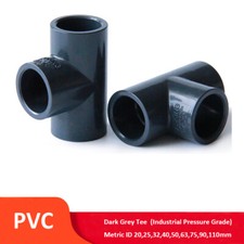 Dark Grey PVC Equal Tee 20mm-110mm Solvent Weld Industrial Pressure Grade Pipe