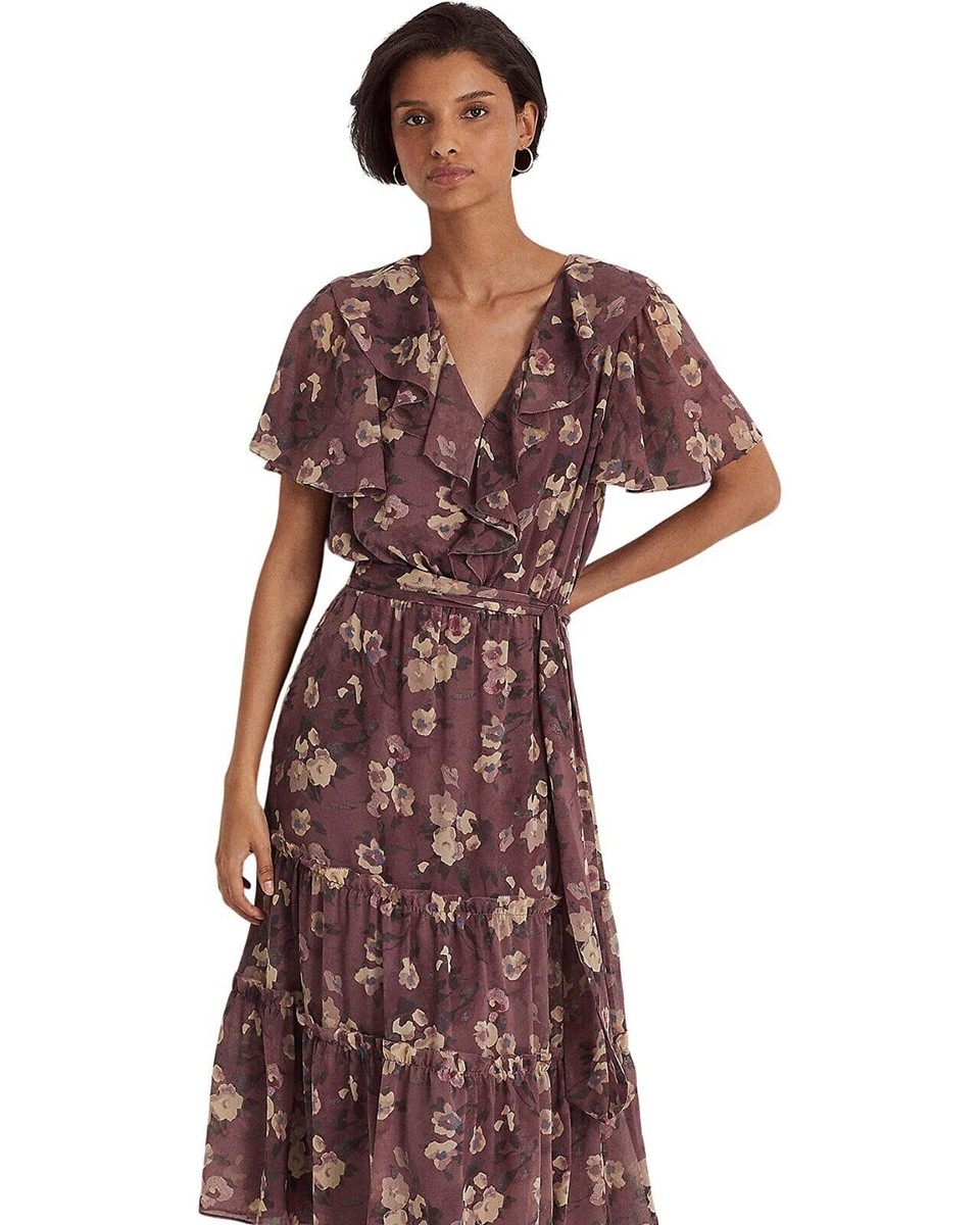 Lauren Ralph Lauren Petite Floral A Line Dress Purple Multi