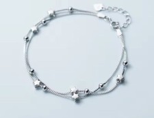 Women Bracelet 925 Sterling Silver Little Ball Stars Link Chain Jewelry