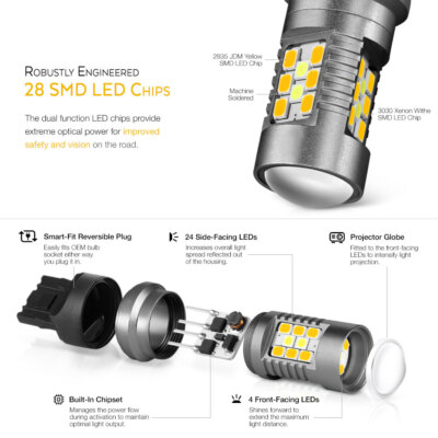2umtanページ 2X 7443 Dual Color JDM Yellow/White Switchback LED Turn