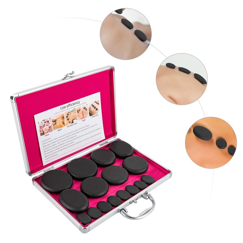 Hot Massage Stone Set Warmer Rock Kit Natural Basalt Rocks w/ Heating Box 16 Pcs