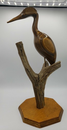 Vintagw Wood Carved Heron Bird Sculpture 18" H Nice 